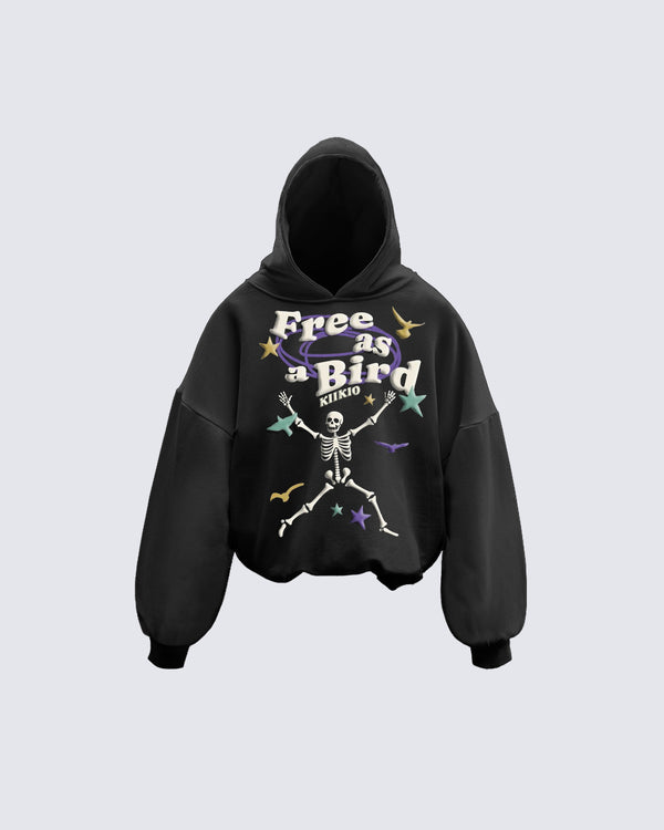 Ethereal Escape—Foam Print Free as a Bird Skeleton Hoodie