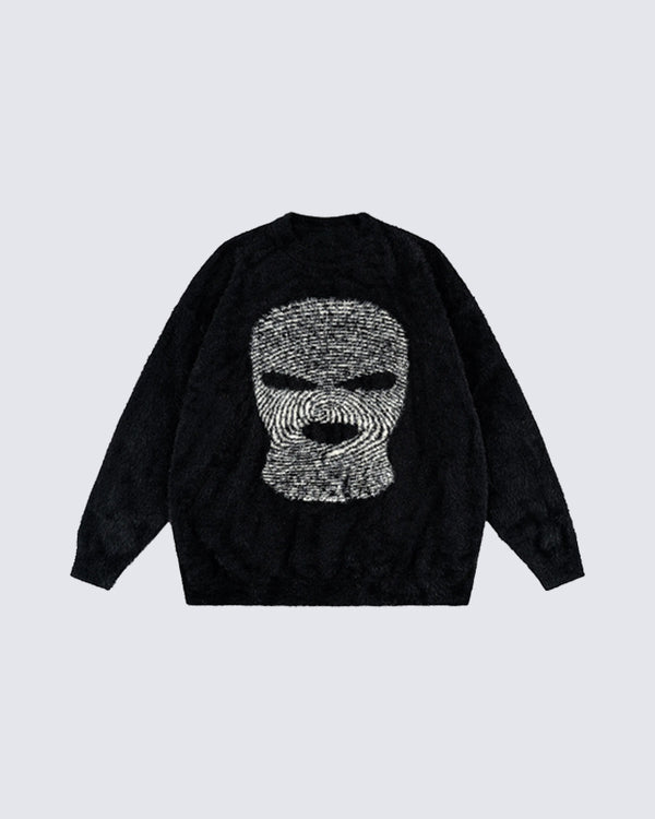 Masked Graphic Fuzzy Knit Sweater