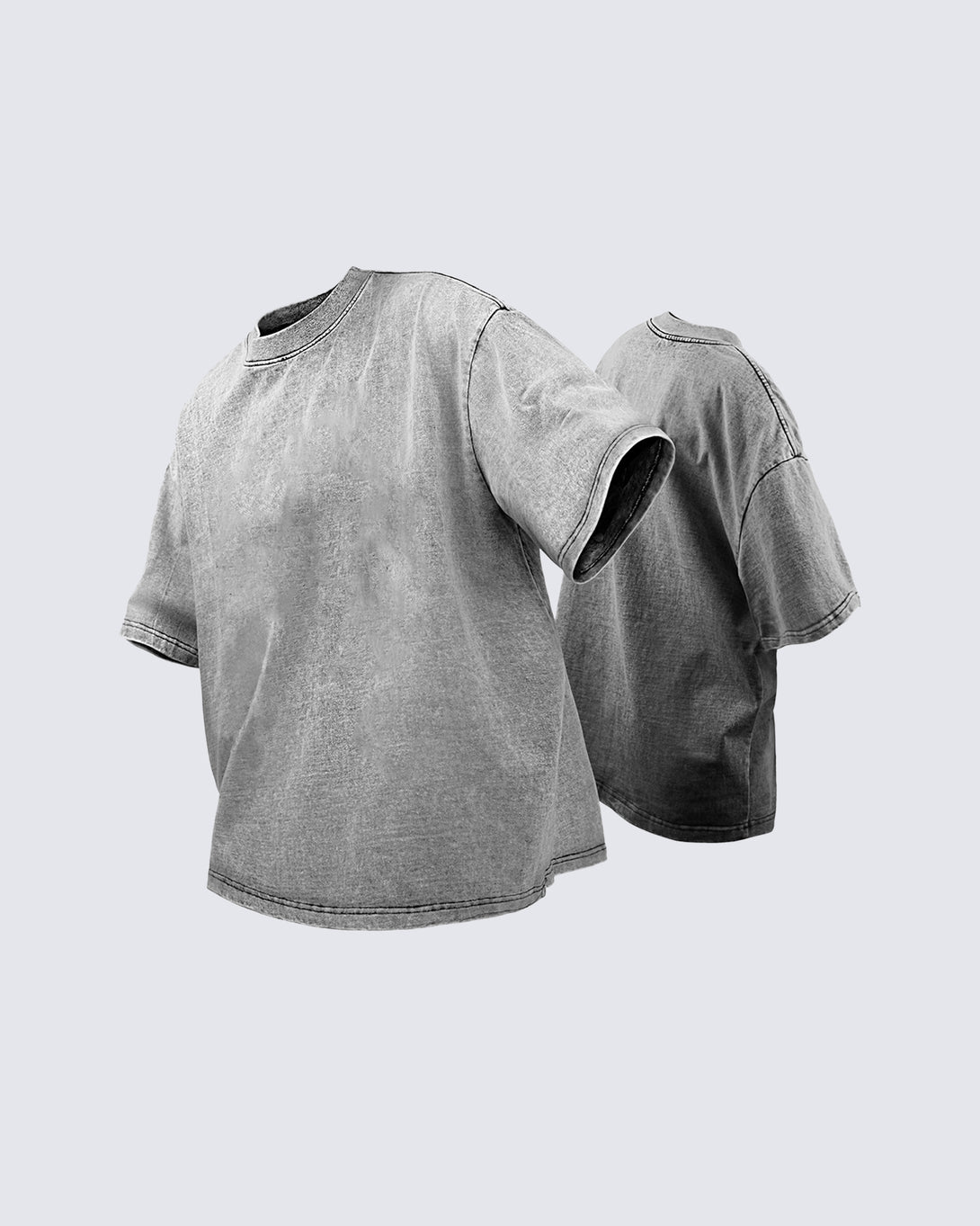 Gray distressed T-shirt by KIIKIO, designed with a faded wash and loose fit, perfect for creating a casual, stylish streetwear look.