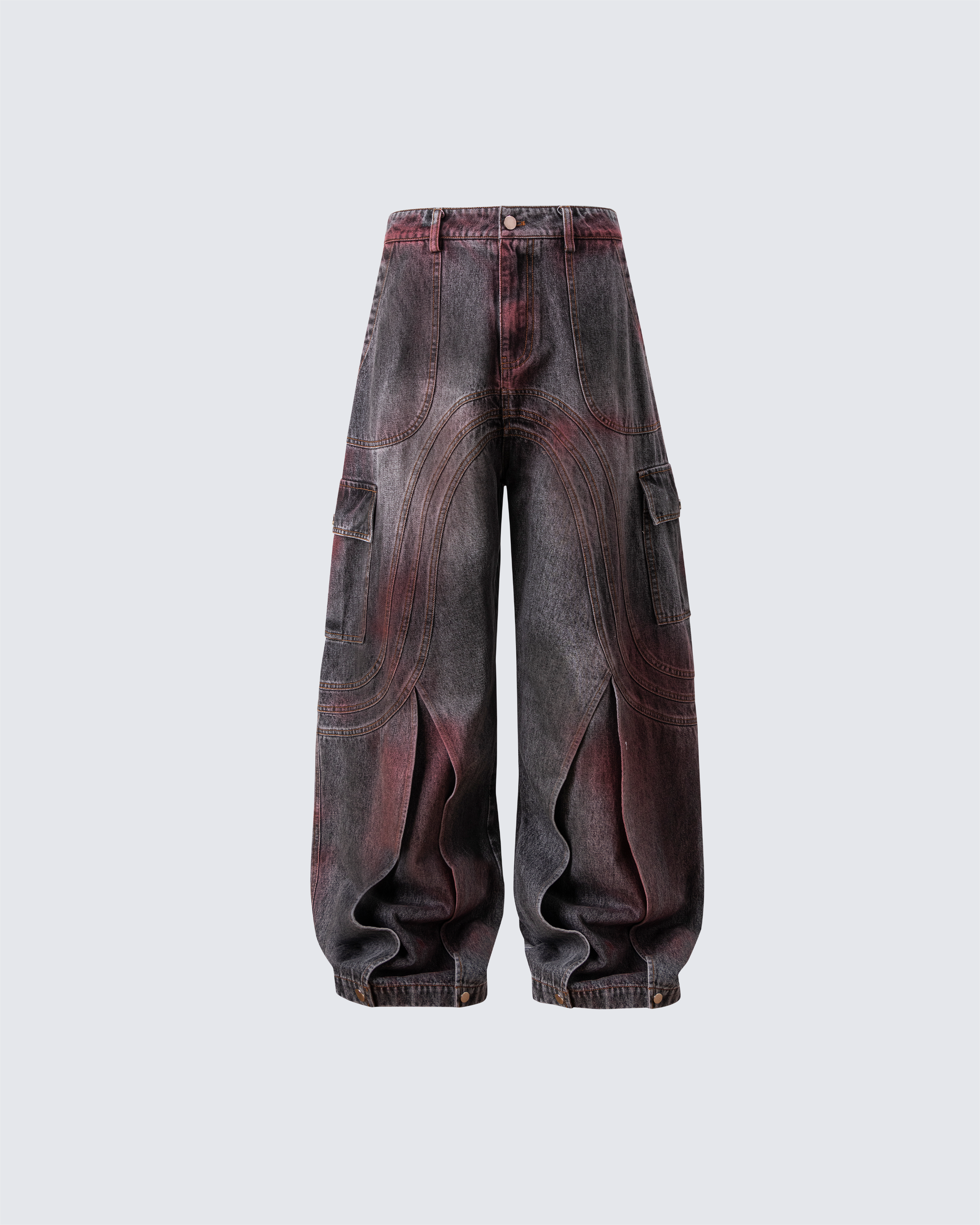 ボトムス kyky KIIKIO Red Gradient Wide-Leg Denim – 3D Panel Street Pants